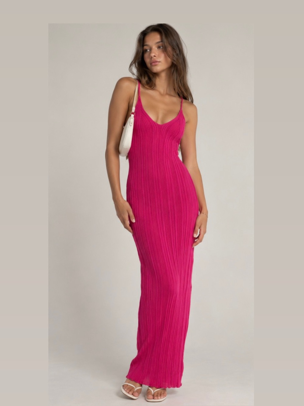 Fitted Ribbed Maxi Dress - Pink🌸